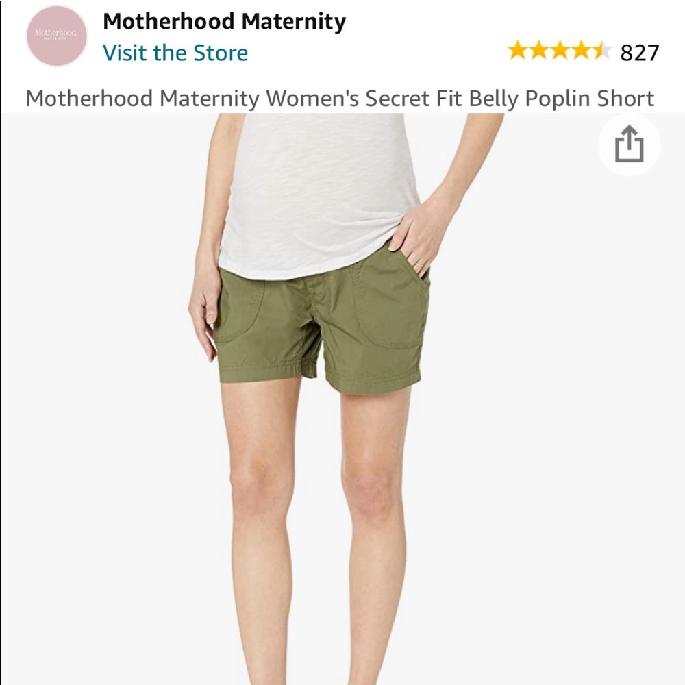 LARGE Motherhood Maternity Women's Secret Fit Belly Poplin Short (Olive)